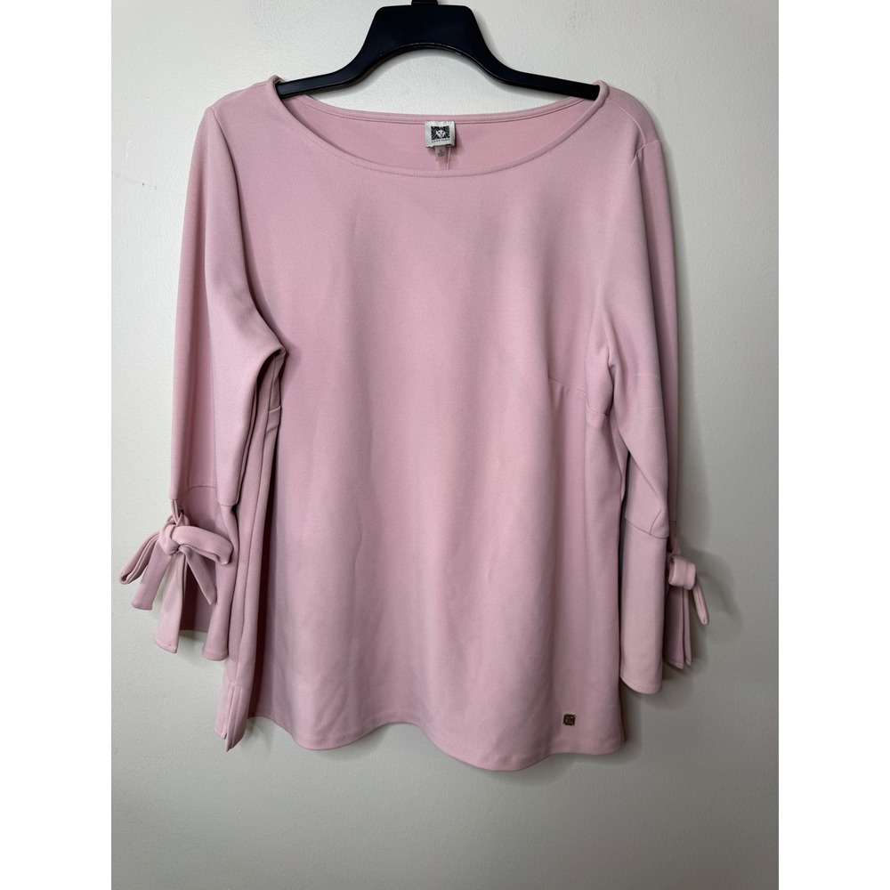 Anne Klein Pale Mauve Pink Bell Sleeve Tie Detail Blouse